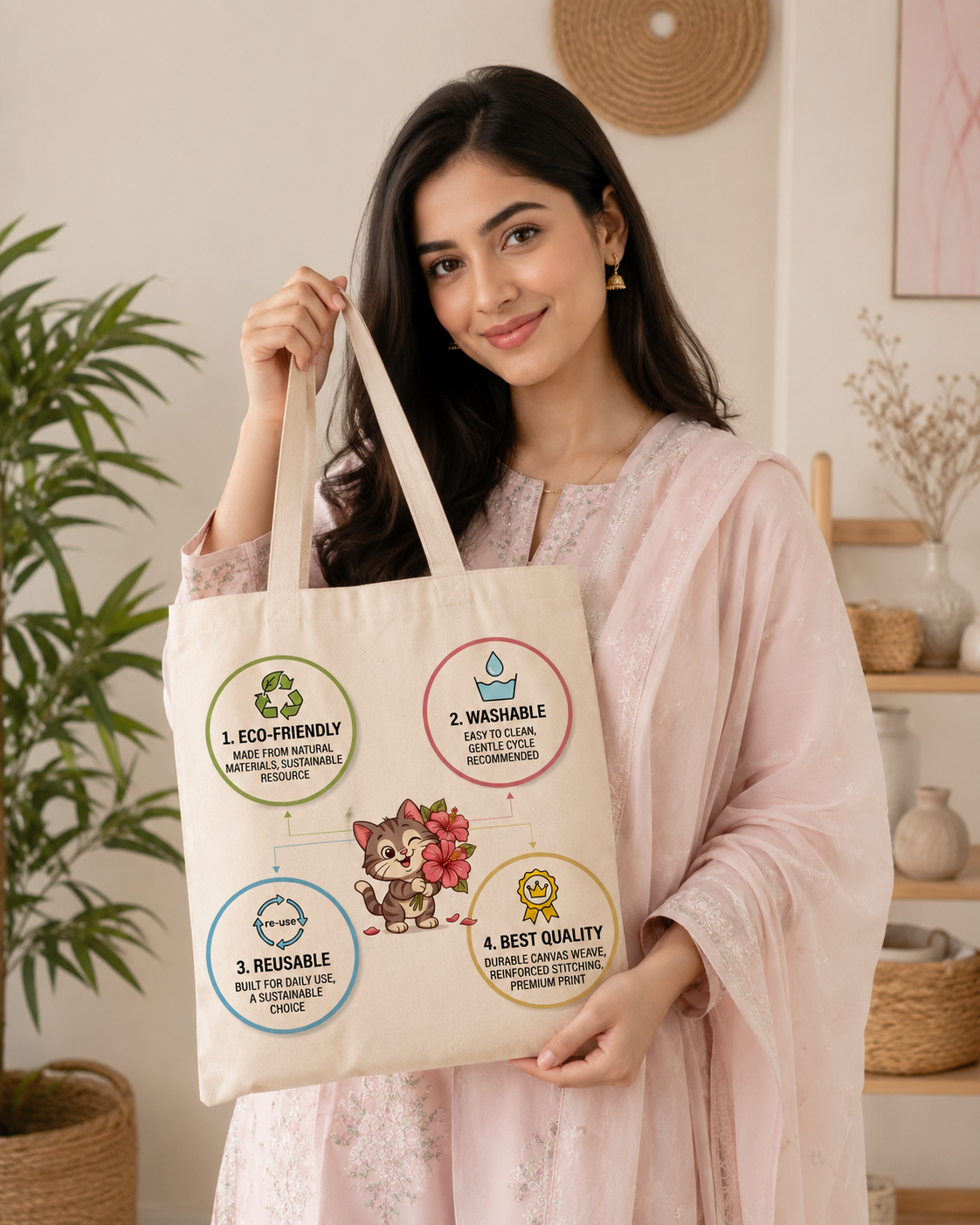 Cat Flower Tote Bags - Image 2