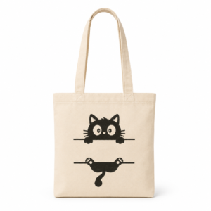 Printed Tote Bag Cute Black Cat Graphic