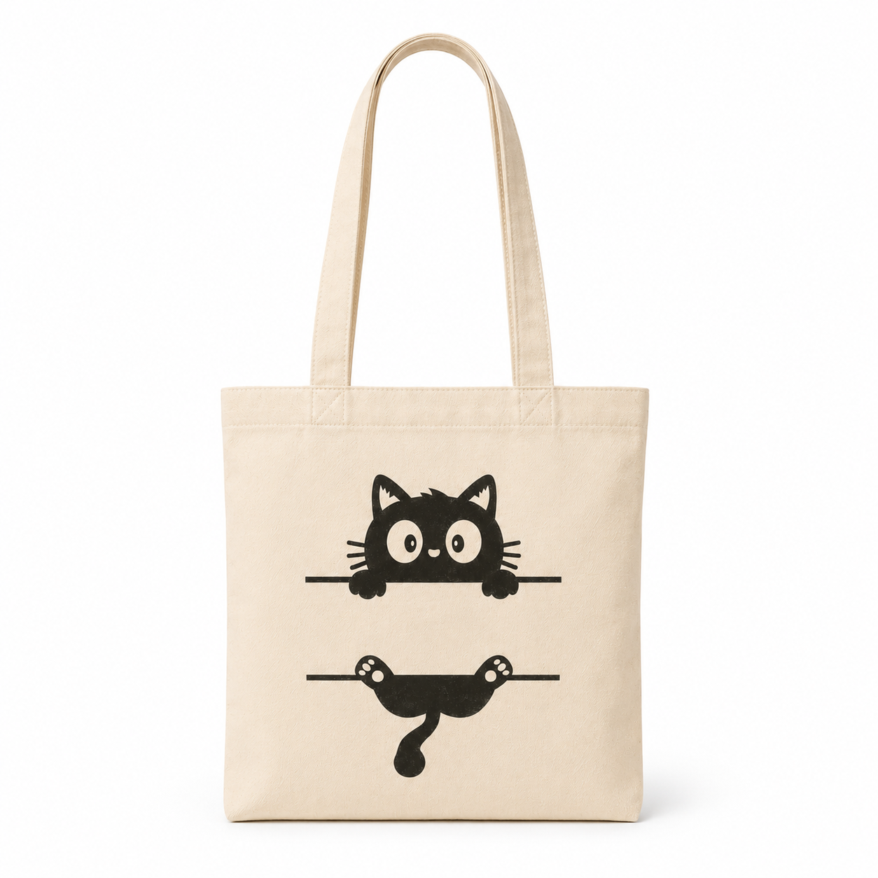 Printed Tote Bag Cute Black Cat Graphic