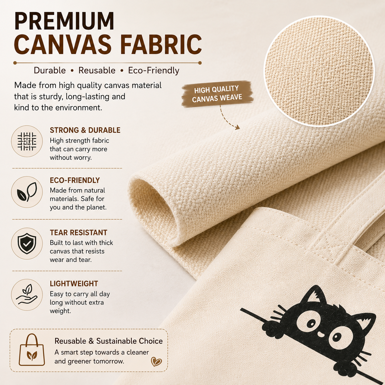 Printed Tote Bag Cute Black Cat Graphic - Image 3