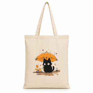 Cute Cat Printed Canvas Tote Bag for Women | Aesthetic Korean Style Shoulder Bag | Reusable Cotton Handbag for College, Office, Shopping & Daily Use