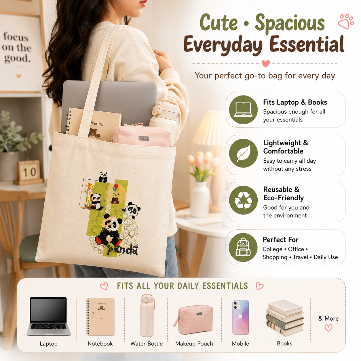 Colurfull Panda Tote Bags - Image 2