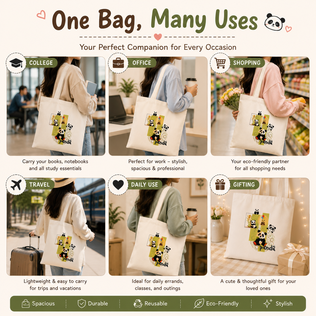 Colurfull Panda Tote Bags - Image 6