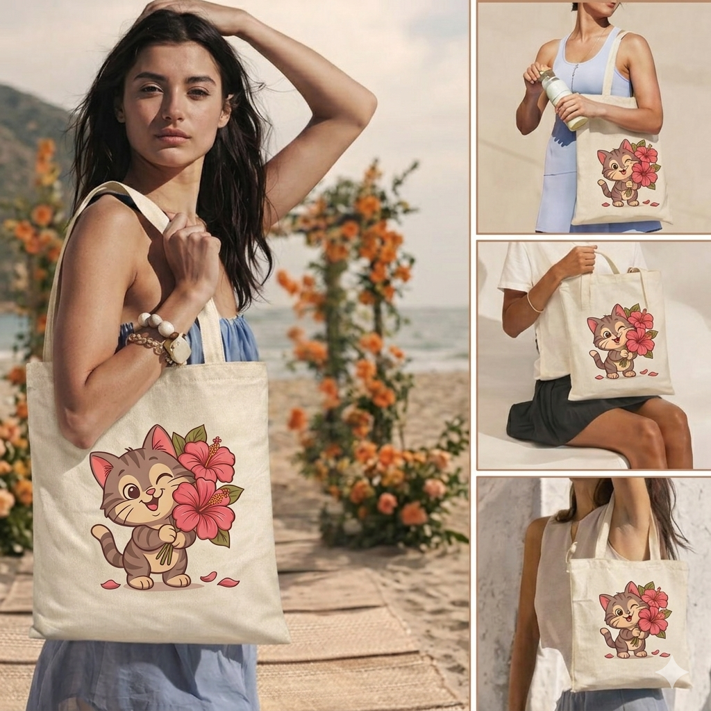 Cat Flower Tote Bags - Image 4